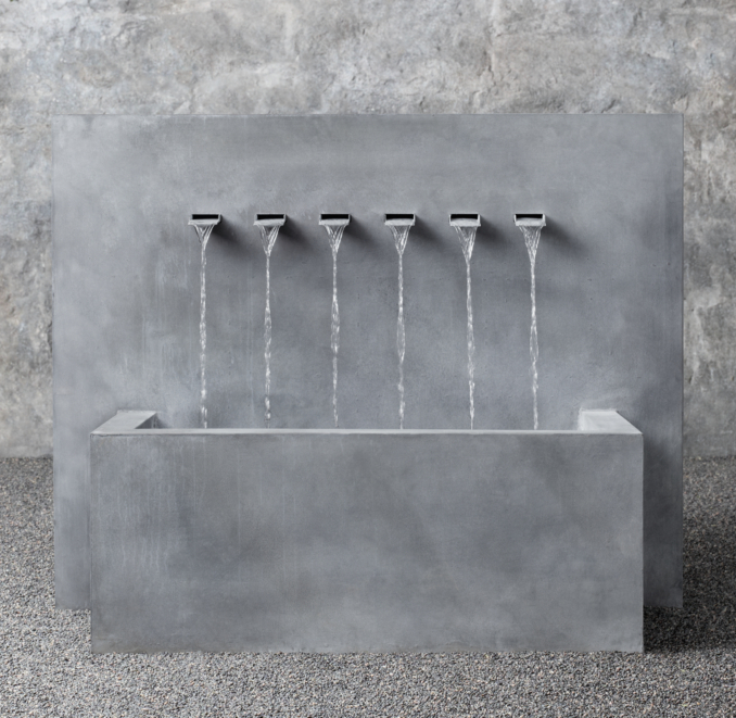Weathered Zinc Wall Fountain 6Spout Trough