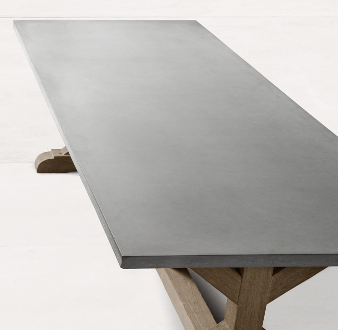 Belgian Trestle Weathered Concrete & Teak Rectangular Dining Table