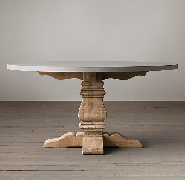 Salvaged Wood Weathered Concrete, Weathered Round Dining Table