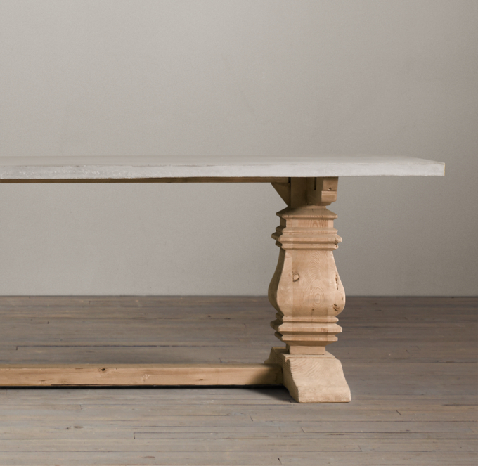 Salvaged Wood & Weathered Concrete Trestle Rectangular Dining Table