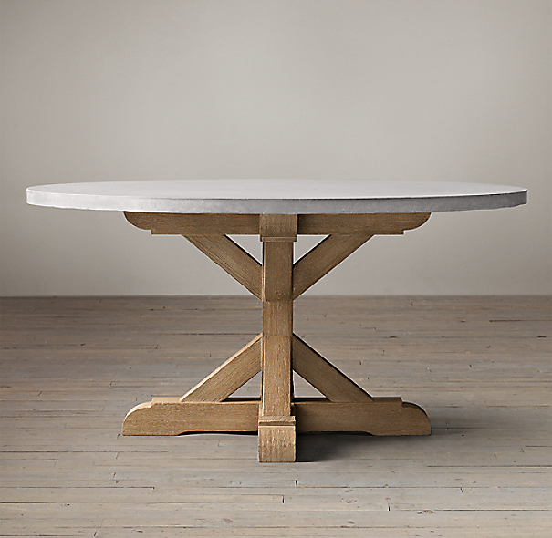 Salvaged Wood & Weathered Concrete X-Base Round Dining Table