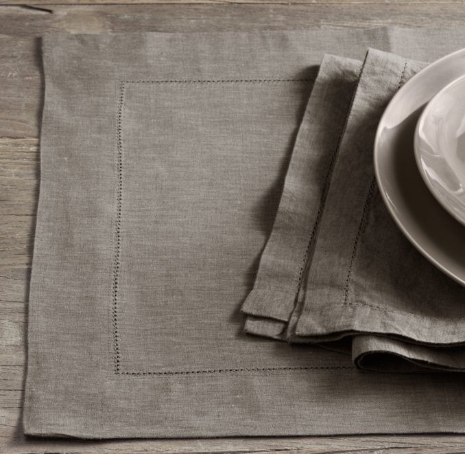 Stonewashed Belgian Linen Hemstitch Placemats (Set of 4)
