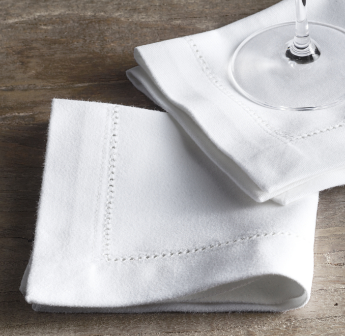 Hotel Table Linen Hemstitch Cocktail Napkins (Set of 4)