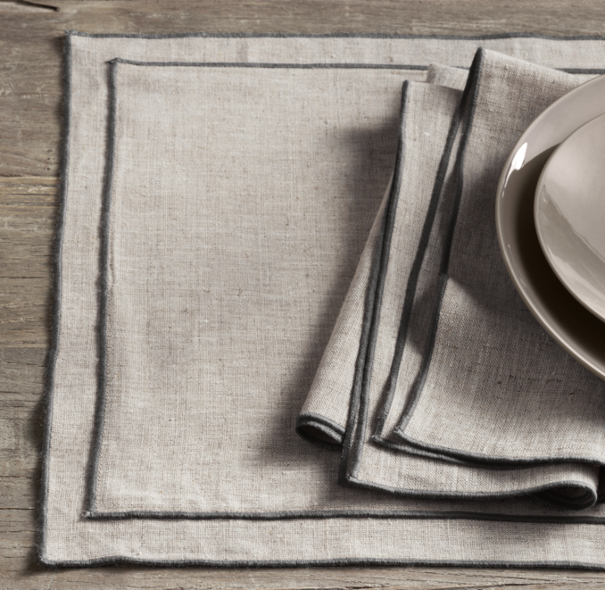 European Textured Linen Satin Stitch Placemats (Set of 4)