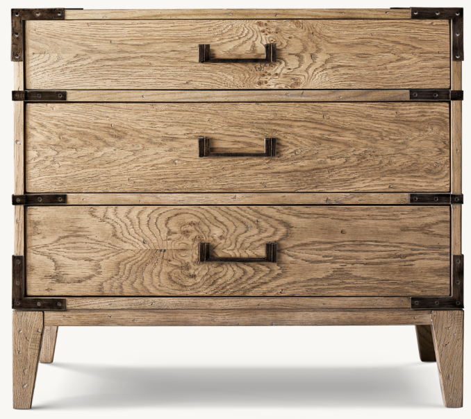 Cayden Campaign Closed Nightstand With Corner Brackets | RH