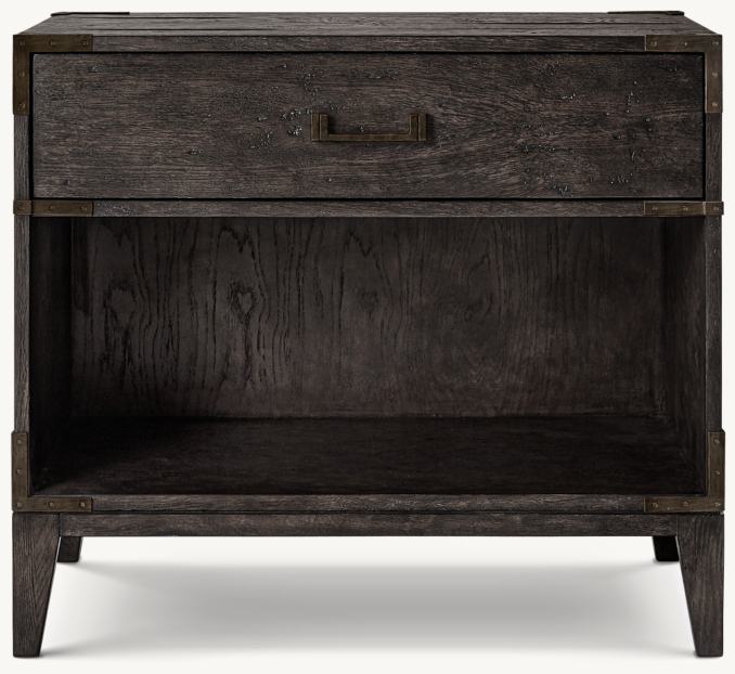 Front view of Cayden Campaign Open Nightstand With Corner Brackets