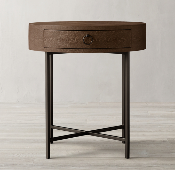 Graydon Shagreen Round Bedside Table With Metal Base