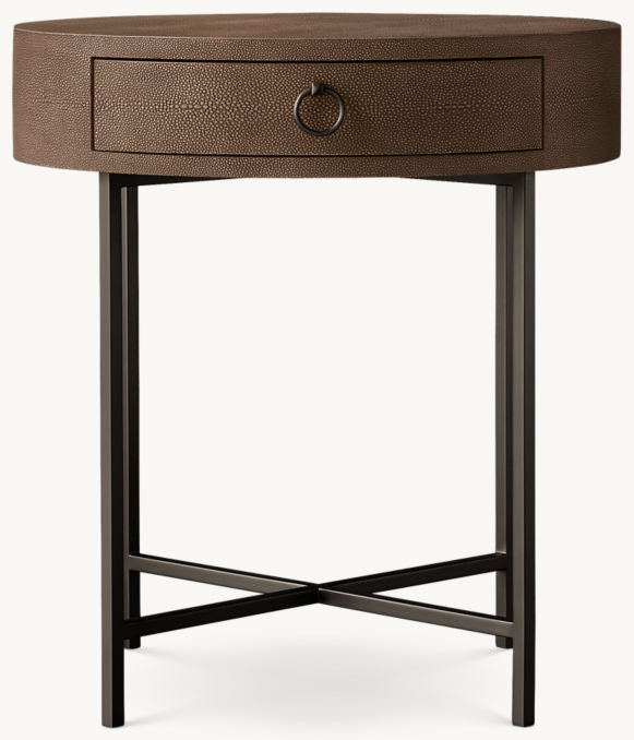 Graydon Shagreen Round Bedside Table With Metal Base
