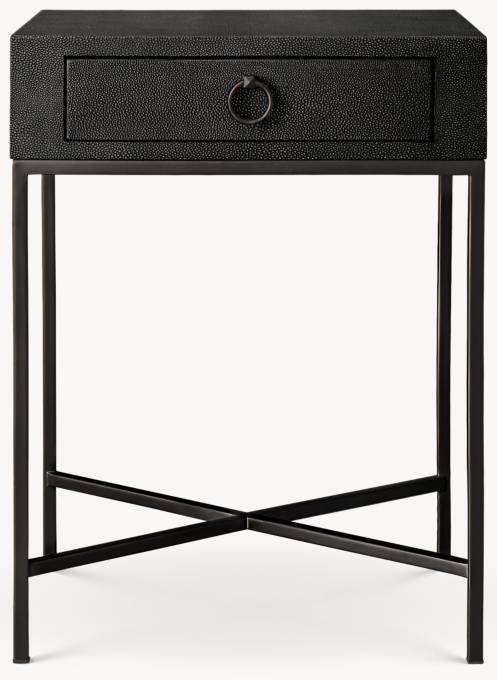 Graydon Shagreen Square Bedside Table With Metal Base