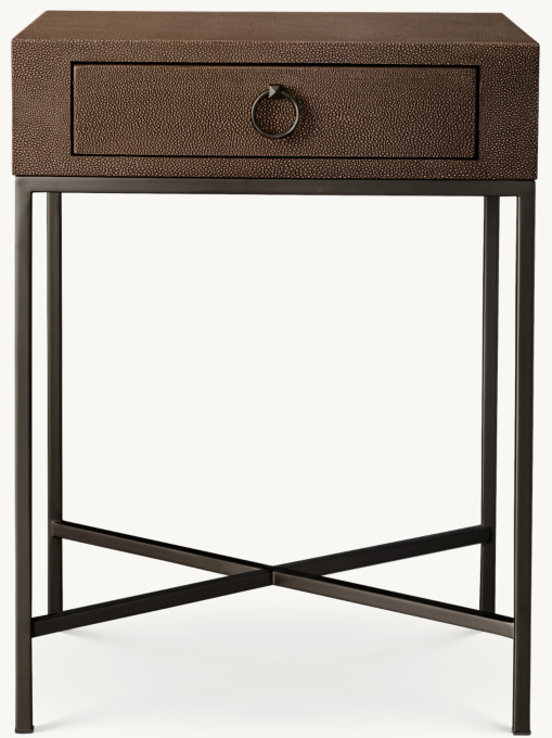 Graydon Shagreen Square Bedside Table With Metal Base
