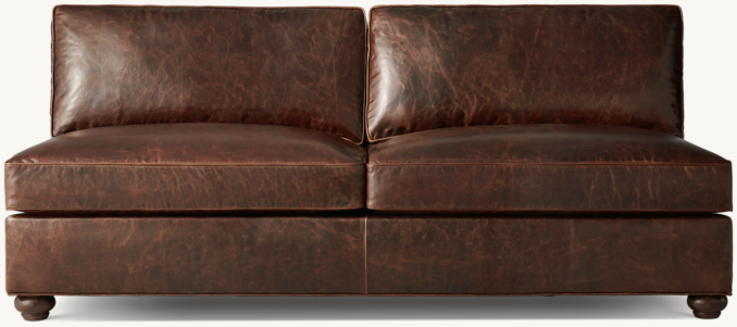 Front view of Original Lancaster Leather Armless Sofa 