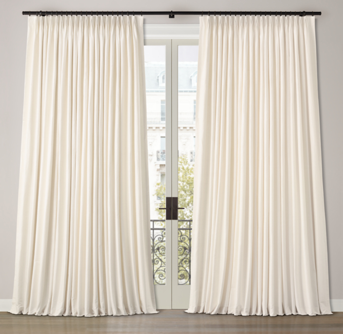 Front view of Custom Silk Dupioni 3-Fold Tailored-Pleat Drapery 