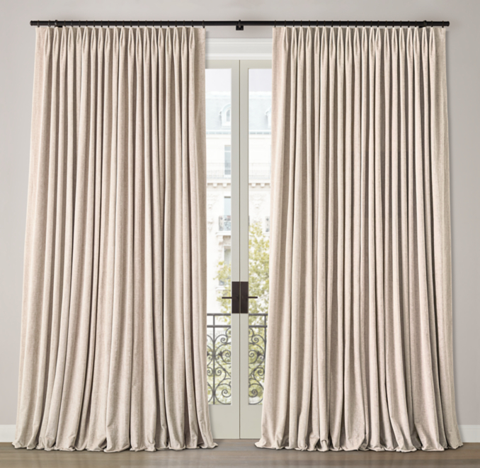 Front view of Custom Italian Striated Velvet 2-Fold Tailored-Pleat Drapery 