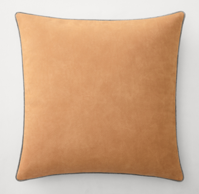 Italian Leather with Velvet Piping Pillow Cover Square