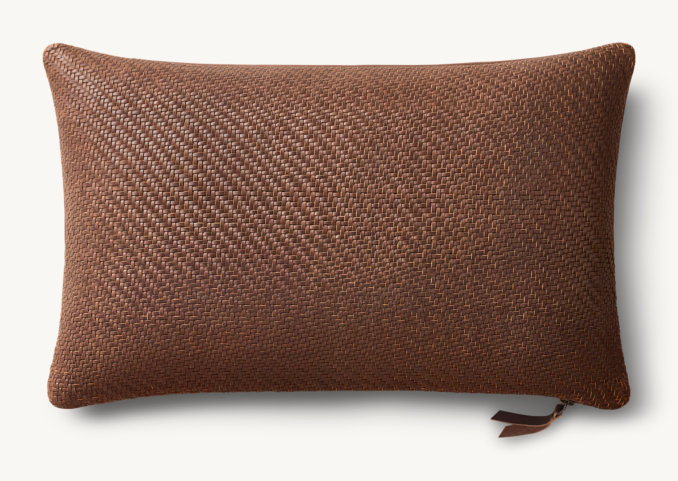 Vue en Hauteur - Housse de Coussin en Cuir Tressé - Rectangulaire - Cacao