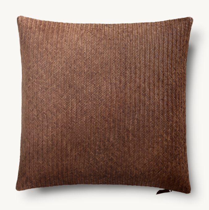 Overhead view of Handwoven Nappa Leather Herringbone Pillow Cover - Square  