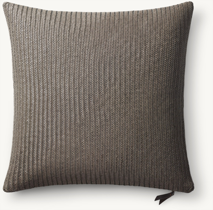Overhead view of Handwoven Nappa Leather Herringbone Pillow Cover - Square  