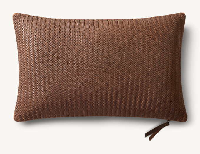 Overhead view of Handwoven Nappa Leather Herringbone Pillow Cover - Lumbar