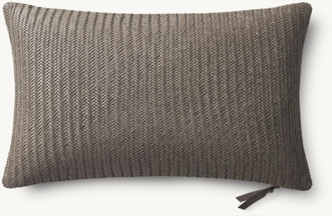 Handwoven Nappa Leather Herringbone Pillow Cover - Lumbar 