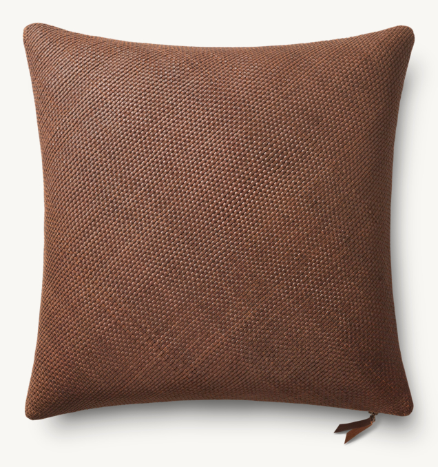 Overhead view of Handwoven Nappa Leather Tile Pillow Cover - Square  