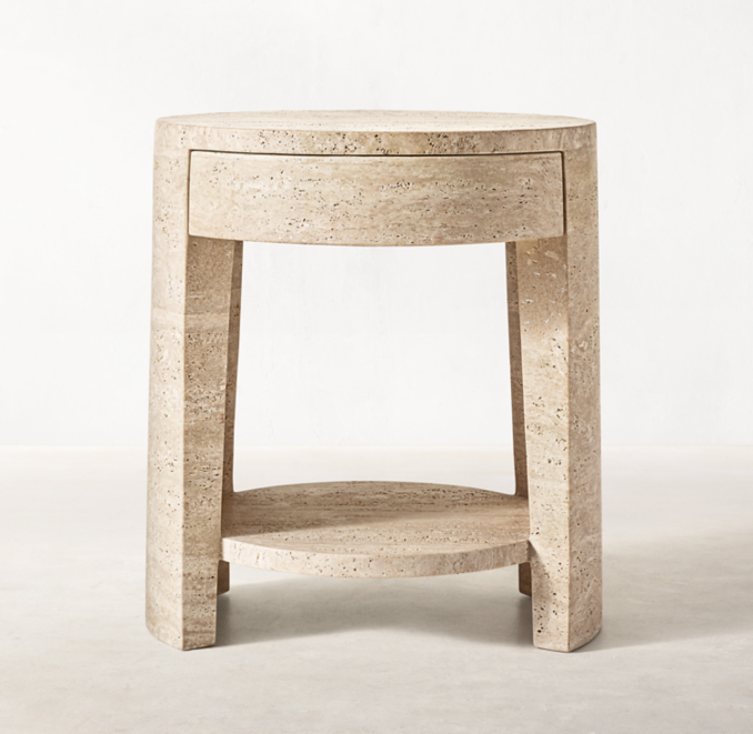 Wyeth Italian Travertine Round Bedside Table