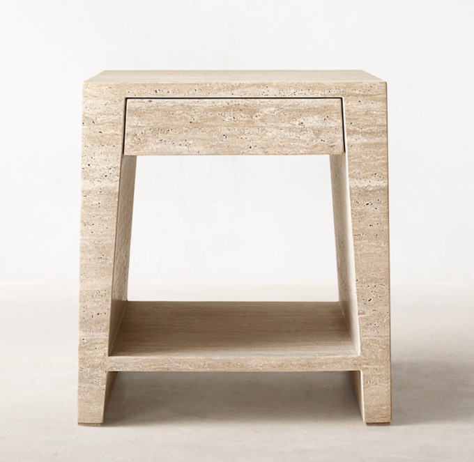 Wyeth Italian Travertine Square Bedside Table