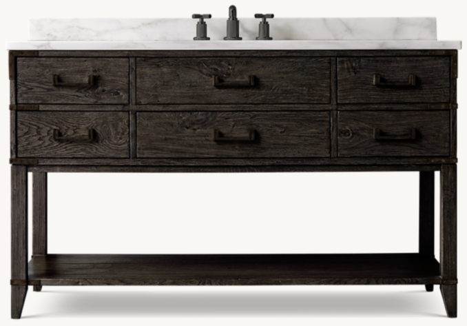 Front view of Cayden Campaign Single Extra-Wide Washstand With Corner Brackets 