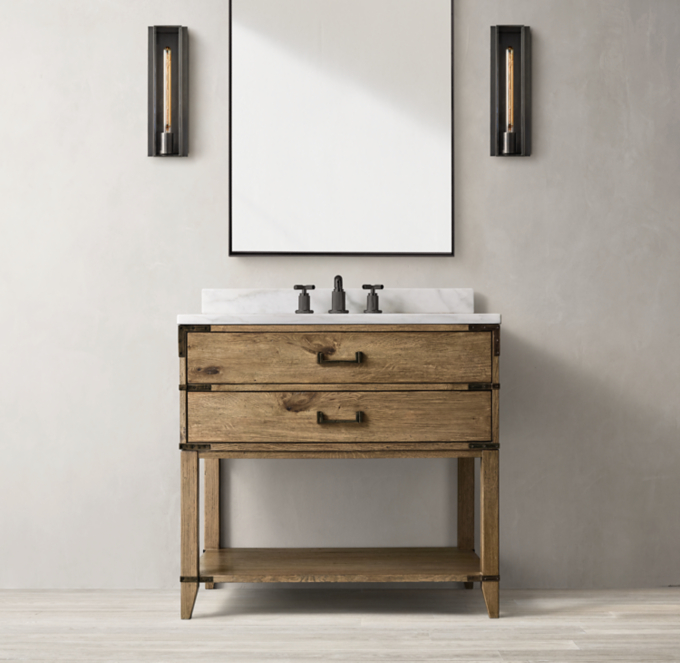 Bathroom Vanity Unit Oak Corner Wash Stand Travertine Top