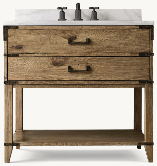 Front view of Cayden Campaign Single Washstand With Corner Brackets 