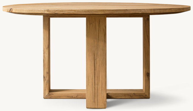 Wyeth Oak Cross-Base Round Dining Table