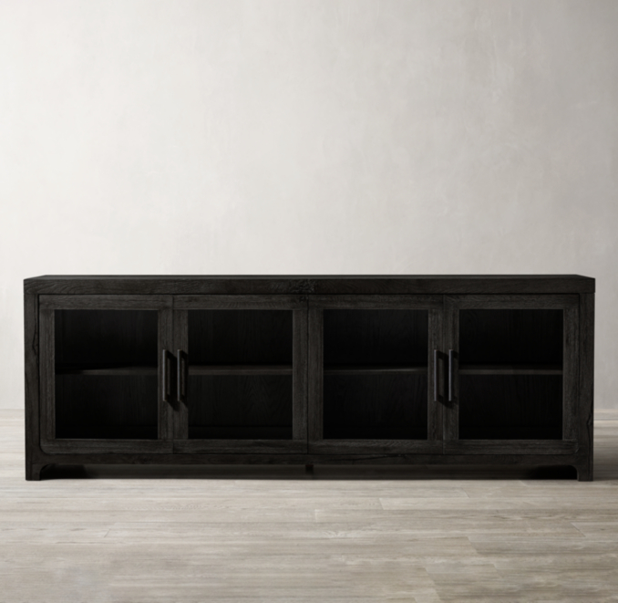 Front view of Davos Oak Glass 4-Door Sideboard 
