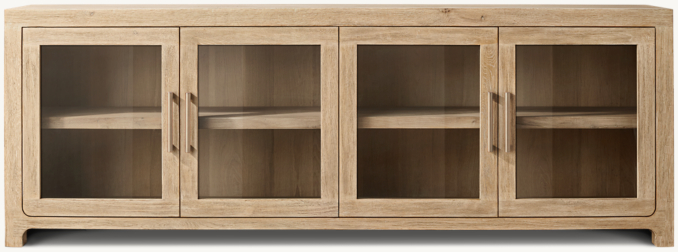 Front view of Davos Oak Glass 4-Door Sideboard 