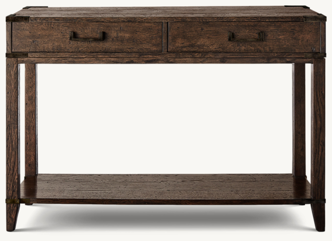 Vue de Face - Cayden Campaign - Console à 2 Tiroirs - Chêne Noir Ciré/Bronze