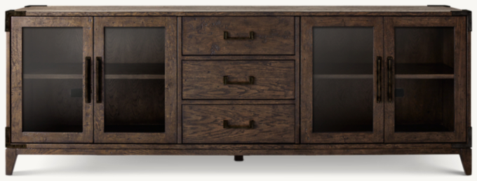 Cayden Campaign Glass 4-Door Media Console With Drawers