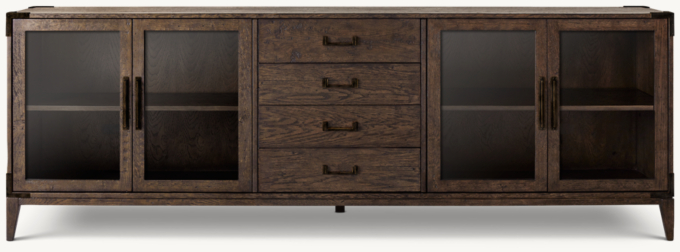 Cayden Campaign Glass 4-Door Sideboard With Drawers