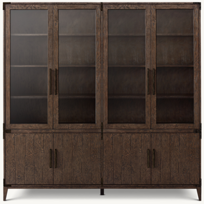 Cayden Campaign Glass 4-Door Sideboard & Hutch