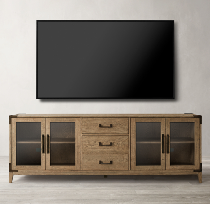 Cayden Campaign Glass 4Door Media Console With Drawers