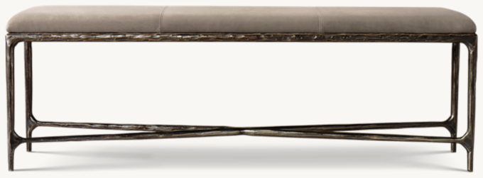 60&#34;W bench shown in Italian Veneto Smoke with Forged Bronze finish.