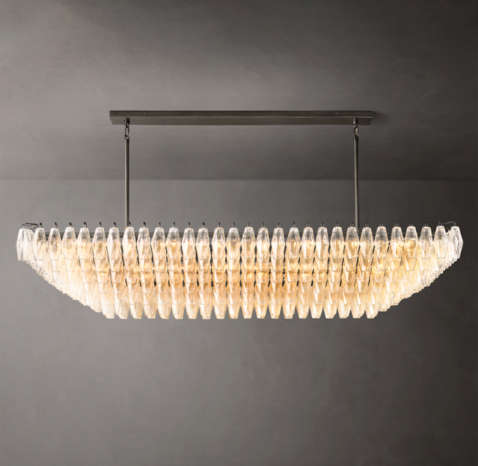 Chiara Clear Glass Tiered Rectangular Chandelier 74\"