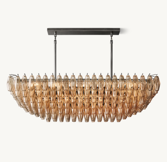 Chiara Smoke Glass Tiered Rectangular Chandelier 54\"