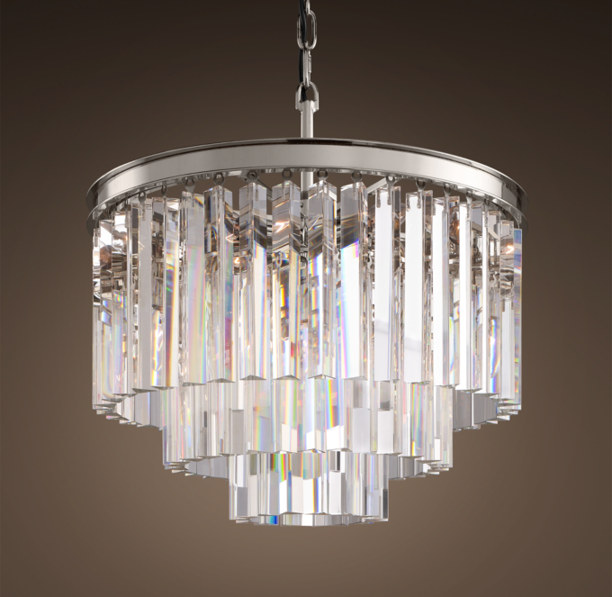 1920s Odeon Clear Glass Fringe 3-Tier Chandelier