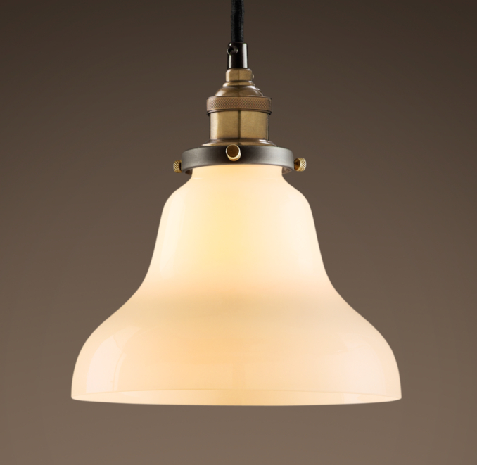 Front view of 20Th C. Factory Filament Milk Glass Boulangerie Pendant 