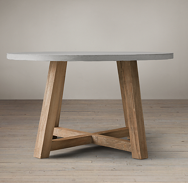 Salvaged Wood & Weathered Concrete Beam Round Dining Table