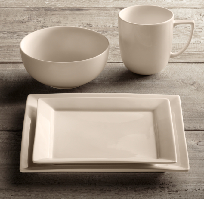 Chinese Porcelain Square-Rimmed 16-Piece Dinnerware Set With Cereal Bowl 