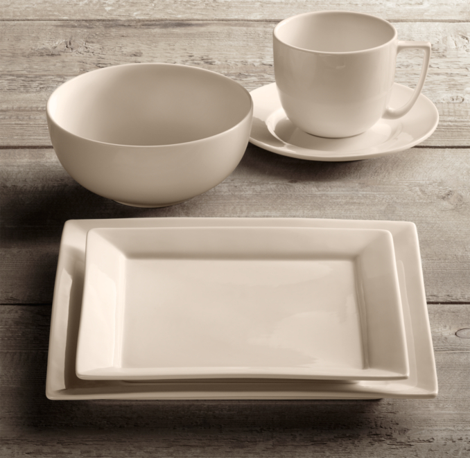 Chinese Porcelain Square-Rimmed 20-Piece Dinnerware Set With Cereal Bowl 