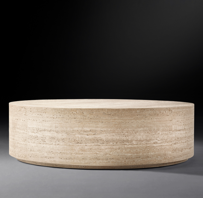 Front view of Italian Travertine Plinth Round Coffee Table 
