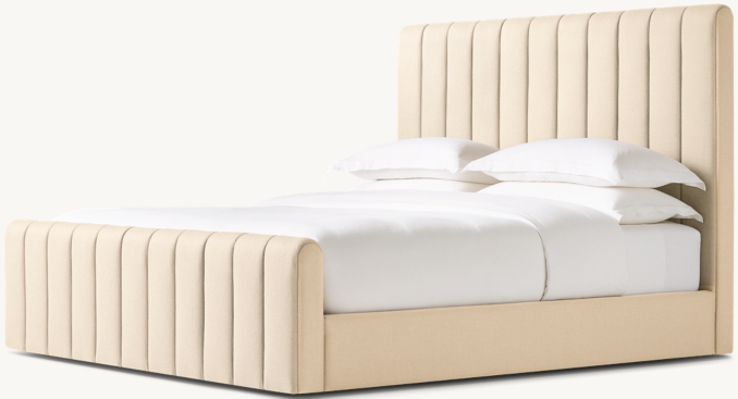 Three Quarter view of Marmont Channeled Fabric Panel Platform Bed With Footboard 