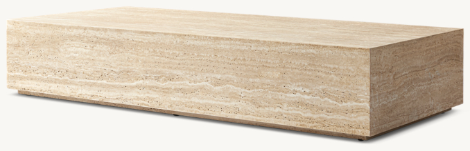Three Quarter view of Italian Travertine Plinth Rectangular Coffee Table 