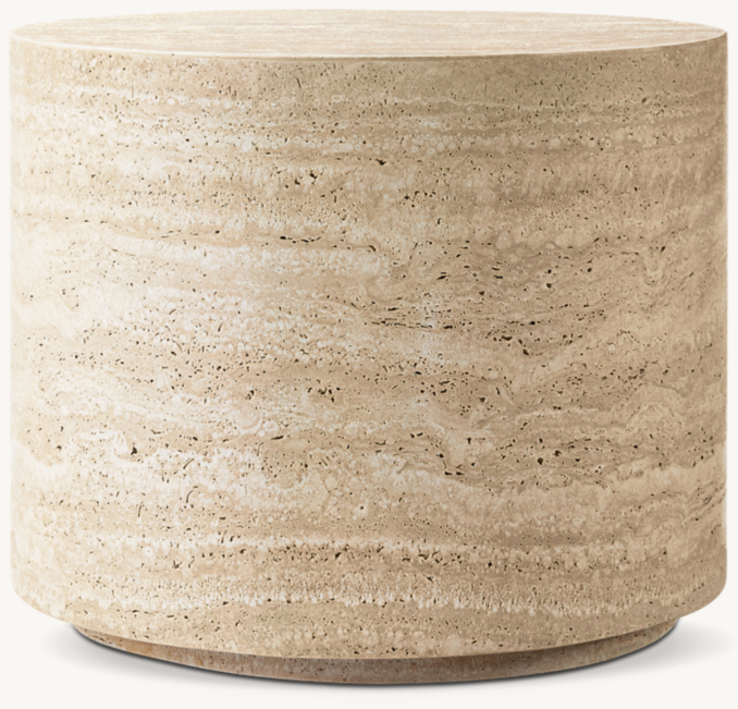 Italian Travertine Plinth Round Side Table RH