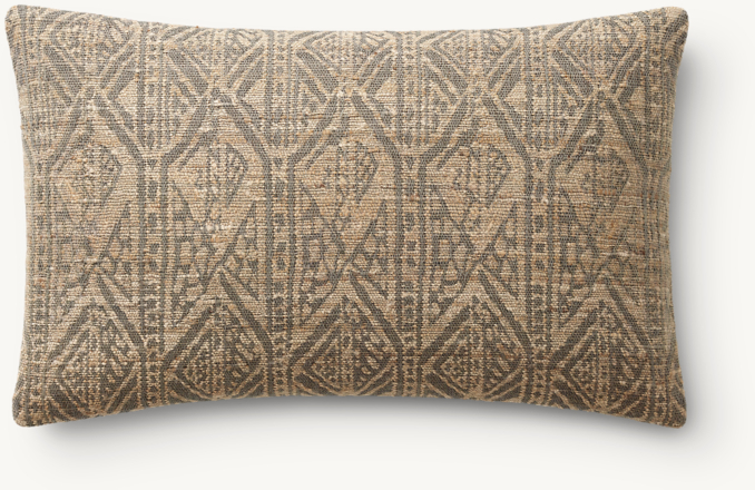 Vue en Hauteur - Naya - Housse de Coussin à Motifs Losanges Tissée à La Main - Rectangulaire - Brouillard/Blé